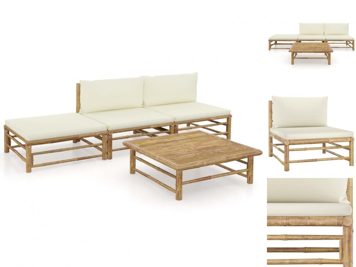 vidaXL Garten-Essgruppe 4-tlg Garten Lounge Set mit Cremeweißen Kissen Bambus Sitzgruppe Set L von vidaXL