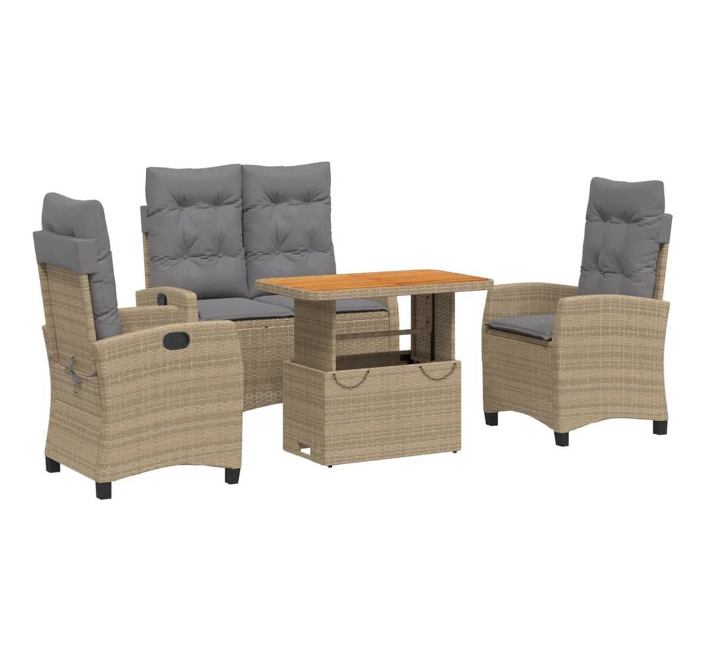 vidaXL Garten-Essgruppe 4-tlg. Garten-Essgruppe mit Kissen Beige Poly Rattan, (4-tlg) von vidaXL