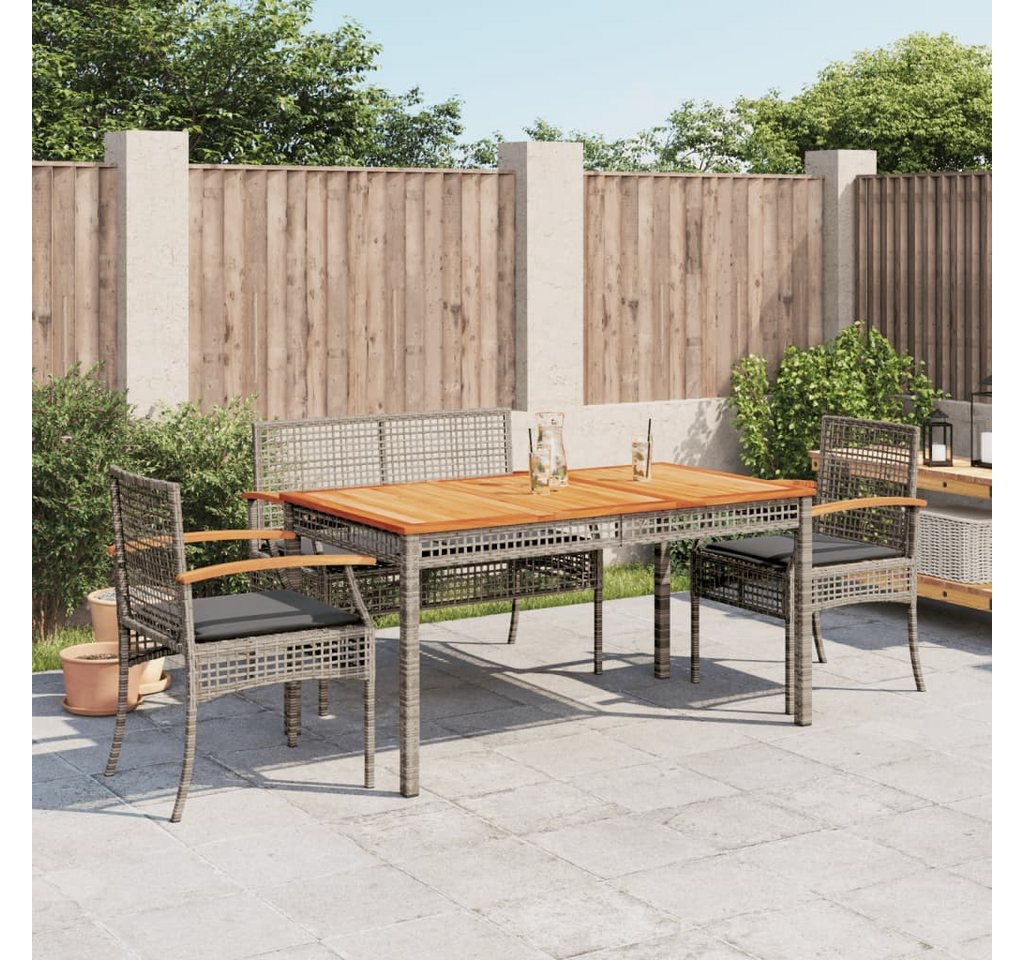 vidaXL Garten-Essgruppe 4-tlg. Garten-Essgruppe mit Kissen Grau Poly Rattan von vidaXL