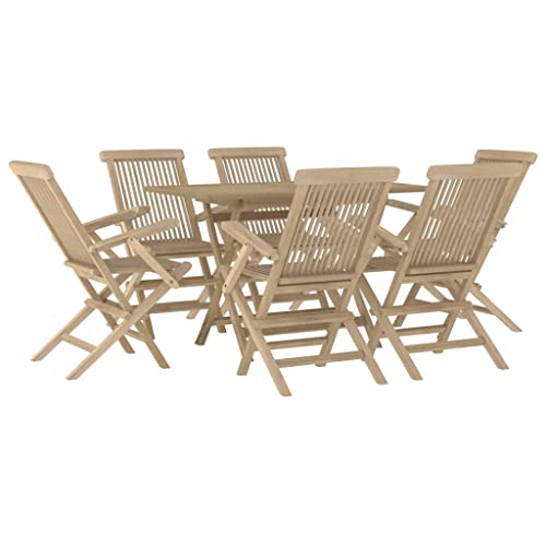 vidaXL Garten Essgruppe 5-TLG., Gartenmöbel Set Tisch 4 Stühle, Gartengarnitur Klappbar, Sitzgruppe Gartenset Sitzgarnitur, Grau Massivholz Teak von vidaXL