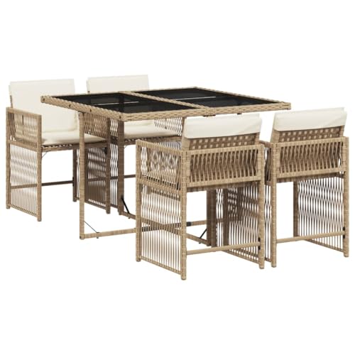 vidaXL Garten Essgruppe 5-TLG., Gartenmöbel Set Tisch mit 4 Stühle, Gartengarnitur mit Kissen, Sitzgruppe Essgarnitur Terrasse, Beige Poly Rattan von vidaXL