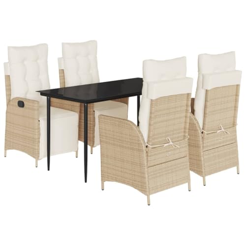 vidaXL Garten Essgruppe 5-TLG., Gartenmöbel Set Tisch mit 4 Stühle, Gartengarnitur mit Kissen, Sitzgruppe Essgarnitur Terrasse, Beige Poly Rattan vidaXL Garten Essgruppe 5-TLG., Gartenmöbel Set Tisch mit 4 Stühle, Gartengarnitur mit Kissen, Sitzgruppe Essgarnitur Terrasse, Beige Poly Rattan von vidaXL