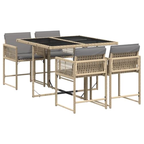 vidaXL Garten Essgruppe 5-TLG., Gartenmöbel Set Tisch mit 4 Stühle, Gartengarnitur mit Kissen, Sitzgruppe Essgarnitur Terrasse, Beigemischung Poly Rattan vidaXL Garten Essgruppe 5-TLG., Gartenmöbel Set Tisch mit 4 Stühle, Gartengarnitur mit Kissen, Sitzgruppe Essgarnitur Terrasse, Beigemischung Poly Rattan von vidaXL