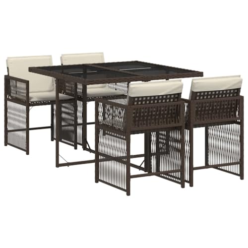 vidaXL Garten Essgruppe 5-TLG., Gartenmöbel Set Tisch mit 4 Stühle, Gartengarnitur mit Kissen, Sitzgruppe Essgarnitur Terrasse, Braun Poly Rattan von vidaXL