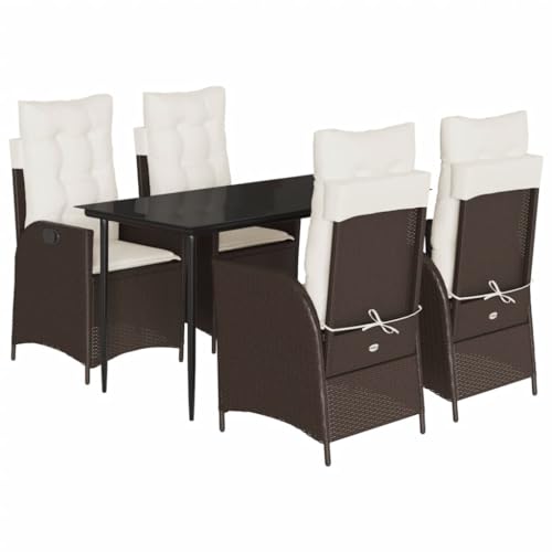 vidaXL Garten Essgruppe 5-TLG., Gartenmöbel Set Tisch mit 4 Stühle, Gartengarnitur mit Kissen, Sitzgruppe Essgarnitur Terrasse, Braun Poly Rattan vidaXL Garten Essgruppe 5-TLG., Gartenmöbel Set Tisch mit 4 Stühle, Gartengarnitur mit Kissen, Sitzgruppe Essgarnitur Terrasse, Braun Poly Rattan von vidaXL