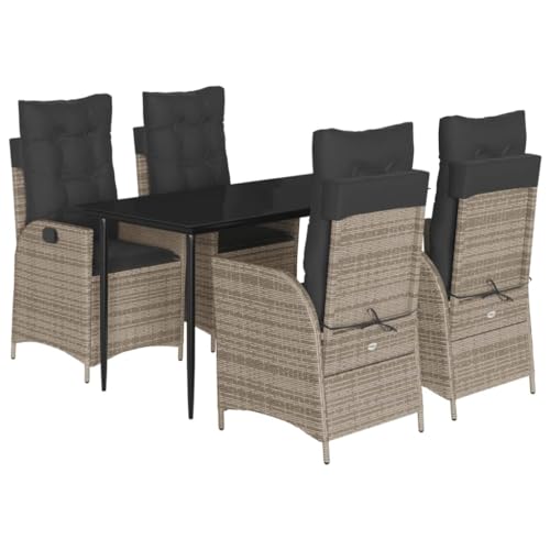 vidaXL Garten Essgruppe 5-TLG., Gartenmöbel Set Tisch mit 4 Stühle, Gartengarnitur mit Kissen, Sitzgruppe Essgarnitur Terrasse, Grau Poly Rattan vidaXL Garten Essgruppe 5-TLG., Gartenmöbel Set Tisch mit 4 Stühle, Gartengarnitur mit Kissen, Sitzgruppe Essgarnitur Terrasse, Grau Poly Rattan von vidaXL