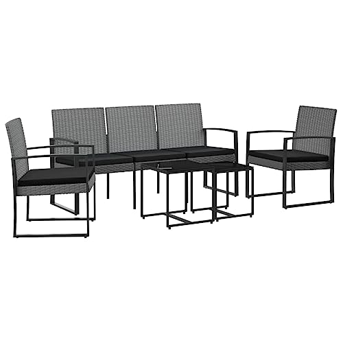 vidaXL Garten Essgruppe 5-TLG., Gartenmöbel Set mit Kissen, Gartengarnitur Tisch Stuhl Bank, Sitzgruppe Modulares Design, Dunkelgrau PP-Rattan von vidaXL