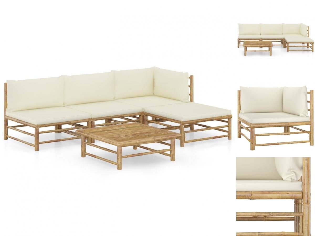 vidaXL Garten-Essgruppe 5-tlg Garten Lounge Set mit Cremeweißen Kissen Bambus Sitzgruppe Set L von vidaXL
