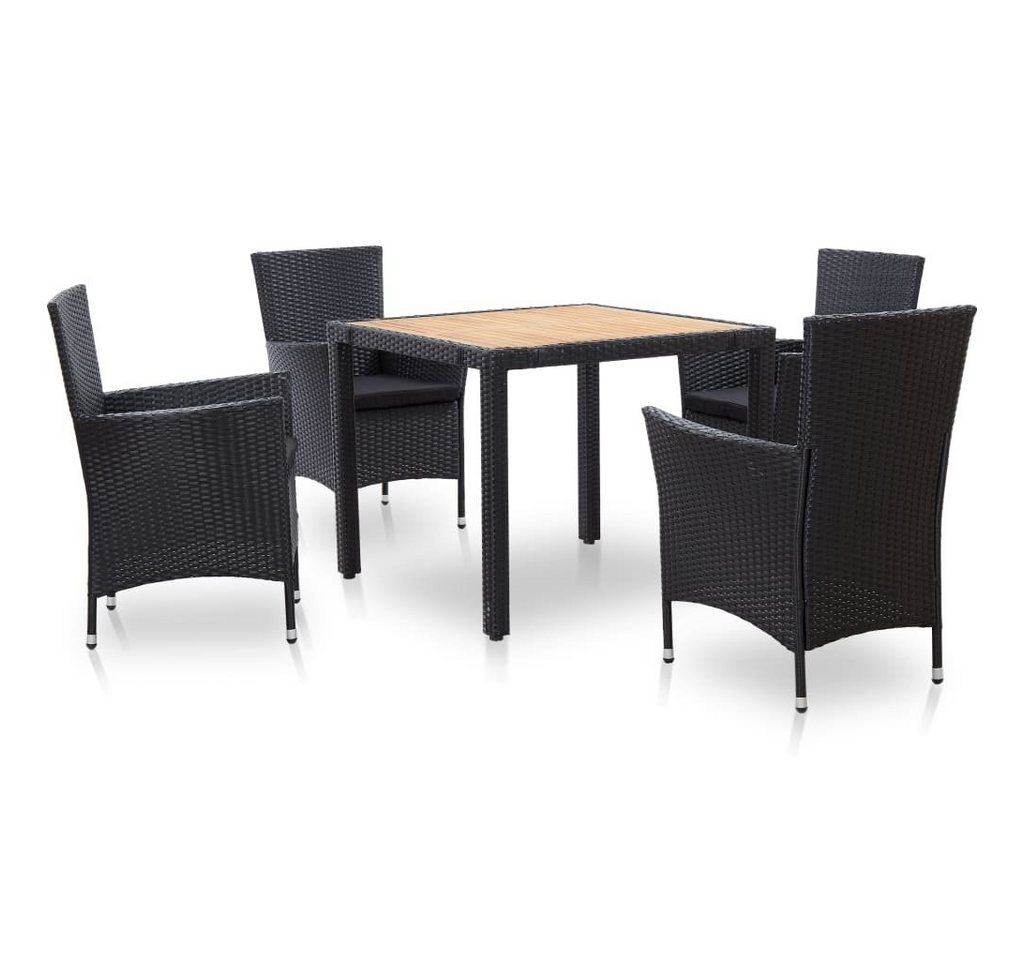 vidaXL Garten-Essgruppe 5-tlg. Garten-Essgruppe mit Kissen Poly Rattan Schwarz, (5-tlg) von vidaXL