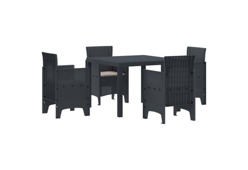 vidaXL Garten-Essgruppe 5-tlg. Garten-Essgruppe mit Kissen Anthrazit Poly Rattan, (5-tlg) von vidaXL