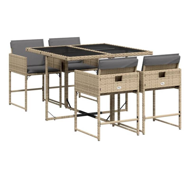 vidaXL Garten-Essgruppe 5-tlg. Garten-Essgruppe mit Kissen Beigemischung Poly Rattan von vidaXL