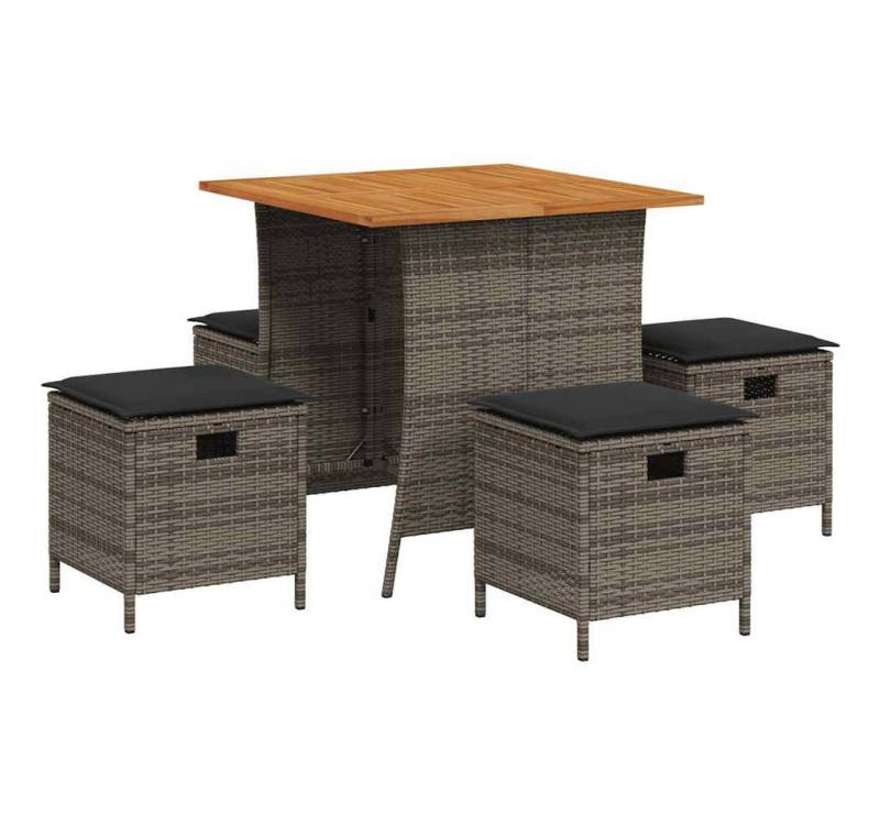 vidaXL Garten-Essgruppe 5-tlg. Garten-Essgruppe mit Kissen Grau Poly Rattan, (1-tlg) von vidaXL