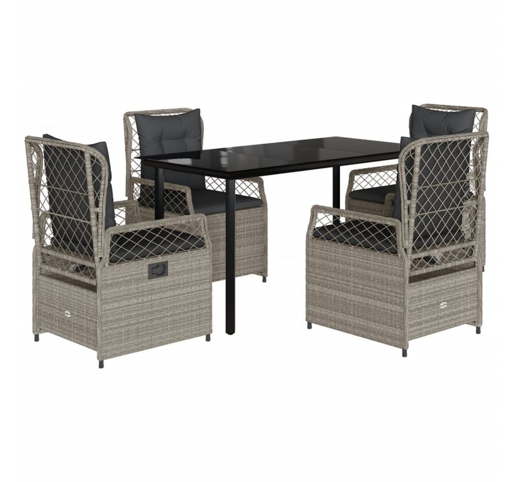 vidaXL Garten-Essgruppe 5-tlg. Garten-Essgruppe mit Kissen Hellgrau Poly Rattan, (4-tlg) von vidaXL