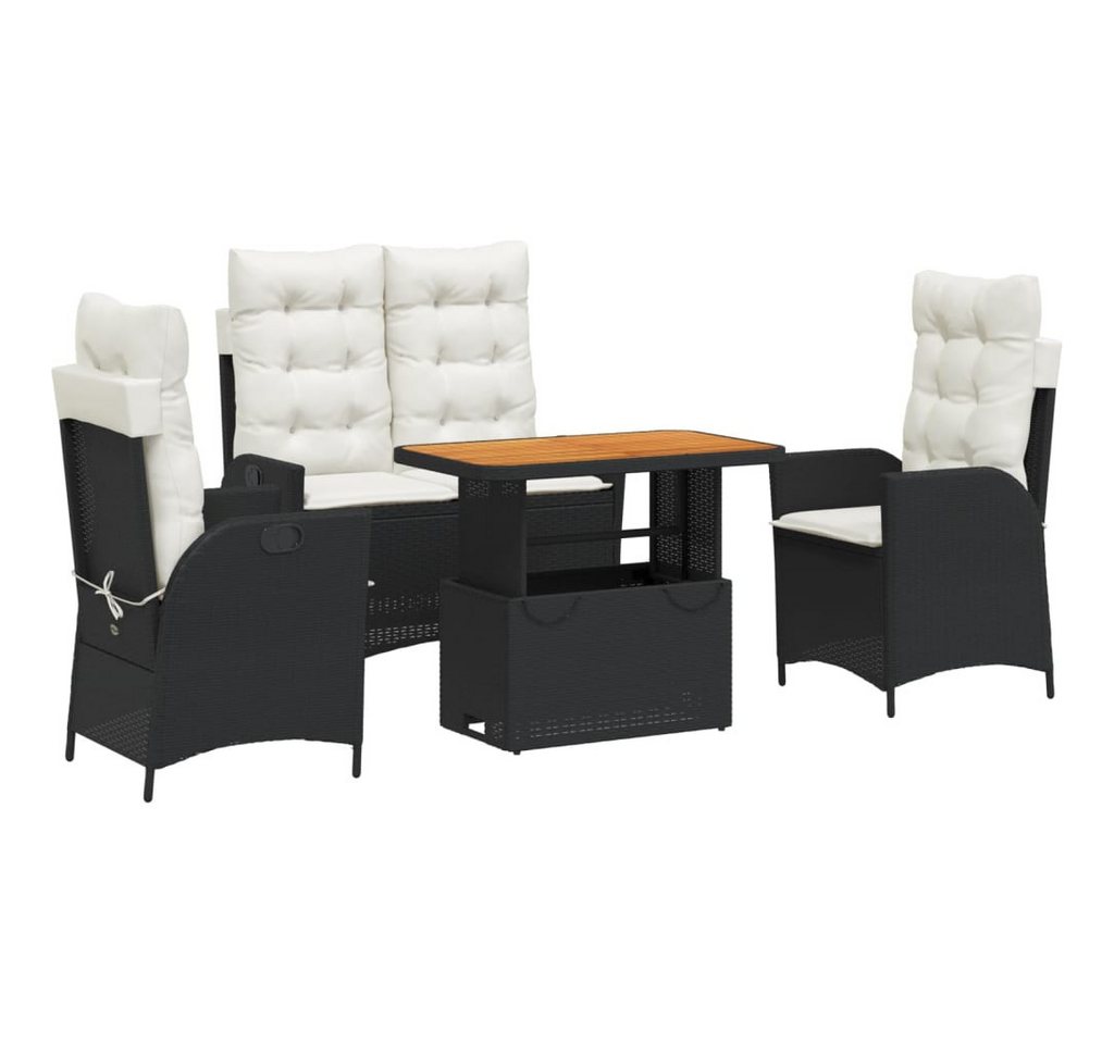 vidaXL Garten-Essgruppe 4-tlg. Garten-Essgruppe mit Kissen Schwarz Poly Rattan, (4-tlg) von vidaXL