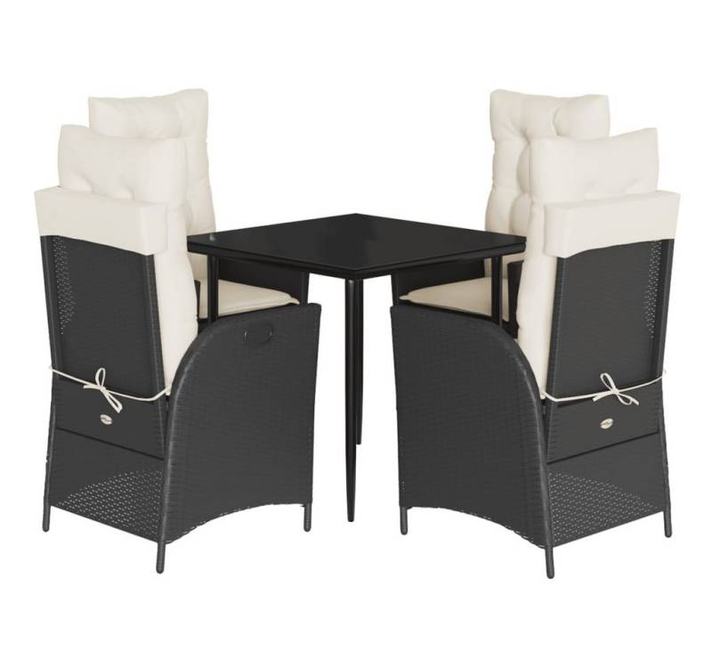 vidaXL Garten-Essgruppe 5-tlg. Garten-Essgruppe mit Kissen Schwarz Poly Rattan, (4-tlg) von vidaXL