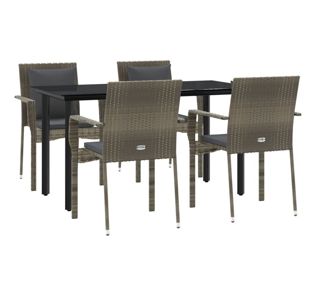 vidaXL Garten-Essgruppe 5-tlg. Garten-Essgruppe mit Kissen Schwarz und Grau Poly Rattan, (4-tlg) von vidaXL