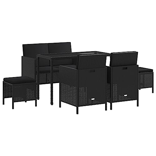 vidaXL Garten Essgruppe 6-TLG., Gartenmöbel Set mit Kissen, Gartengarnitur Modulares Design, Sitzgruppe Loungemöbel, Schwarz Poly Rattan von vidaXL