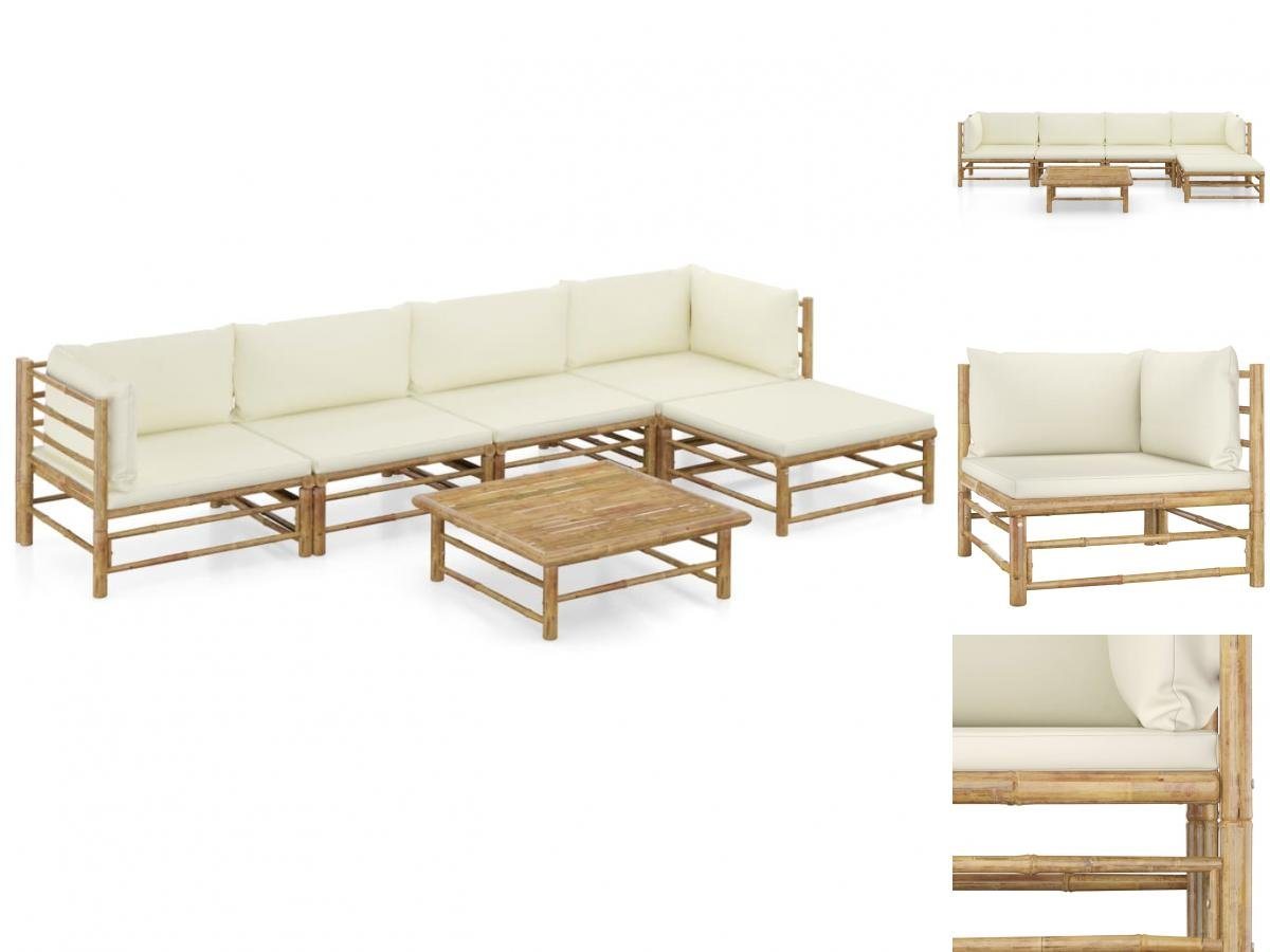 vidaXL Garten-Essgruppe 6-tlg Garten Lounge Set mit Cremeweißen Kissen Bambus Sitzgruppe Set L von vidaXL