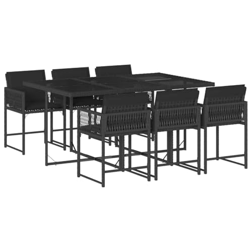 vidaXL Garten Essgruppe 7-TLG., Gartenmöbel Set Tisch mit 6 Stühle, Gartengarnitur mit Kissen, Sitzgruppe Essgarnitur Terrasse, Schwarz Poly Rattan von vidaXL