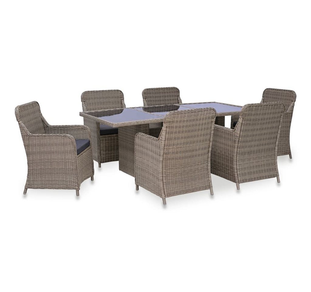 vidaXL Garten-Essgruppe 7-tlg. Garten-Essgruppe Poly Rattan Braun, (7-tlg) von vidaXL