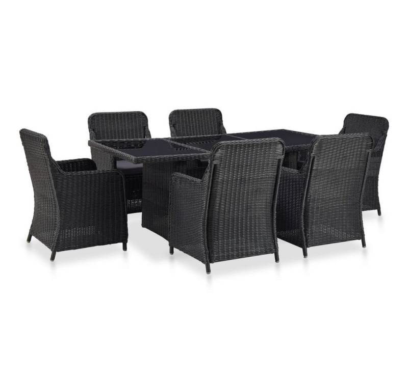 vidaXL Garten-Essgruppe 7-tlg. Garten-Essgruppe Poly Rattan Schwarz, (6-tlg) von vidaXL