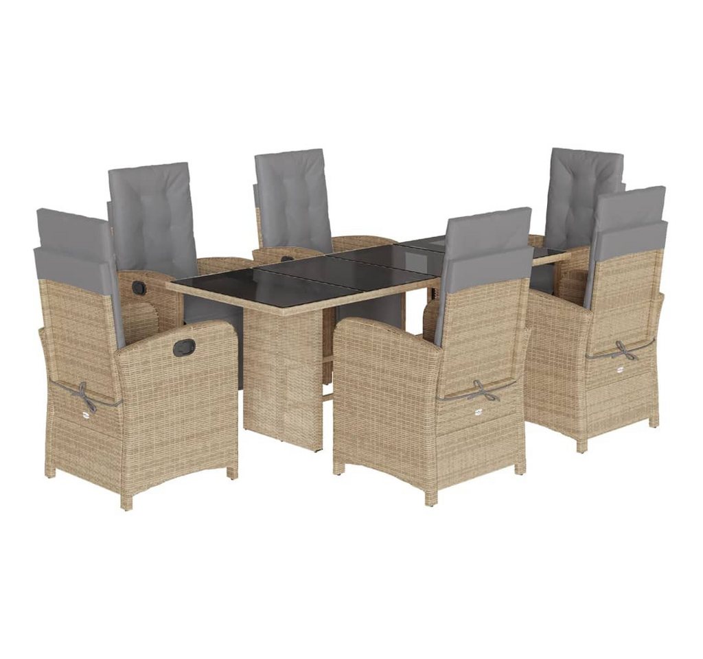 vidaXL Garten-Essgruppe 7-tlg. Garten-Essgruppe mit Kissen Beige Poly Rattan, (7-tlg) von vidaXL