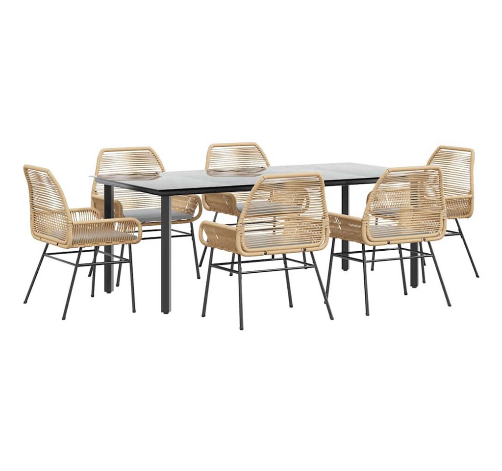 vidaXL Garten-Essgruppe 7-tlg. Garten-Essgruppe mit Kissen Braun Poly Rattan Glas, (6-tlg) von vidaXL