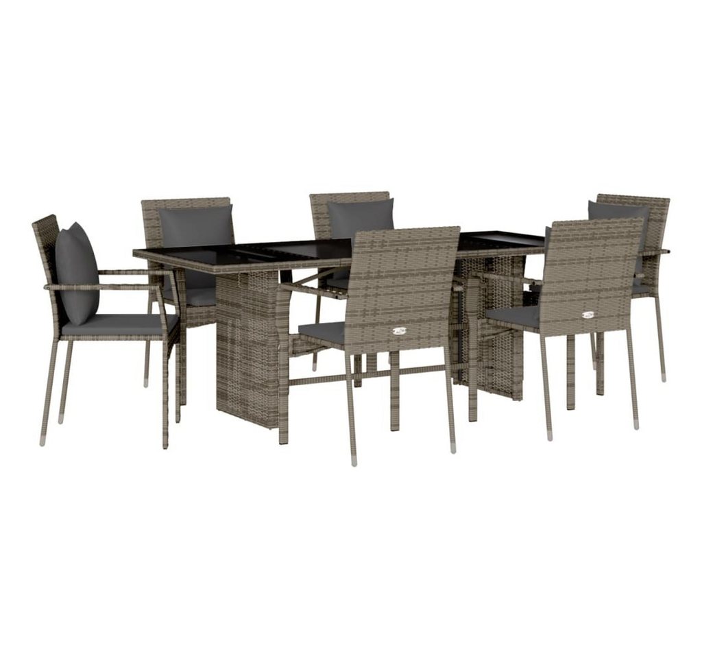vidaXL Garten-Essgruppe 7-tlg. Garten-Essgruppe mit Kissen Grau Poly Rattan..., (6-tlg) vidaXL Garten-Essgruppe 7-tlg. Garten-Essgruppe mit Kissen Grau Poly Rattan..., (6-tlg) von vidaXL