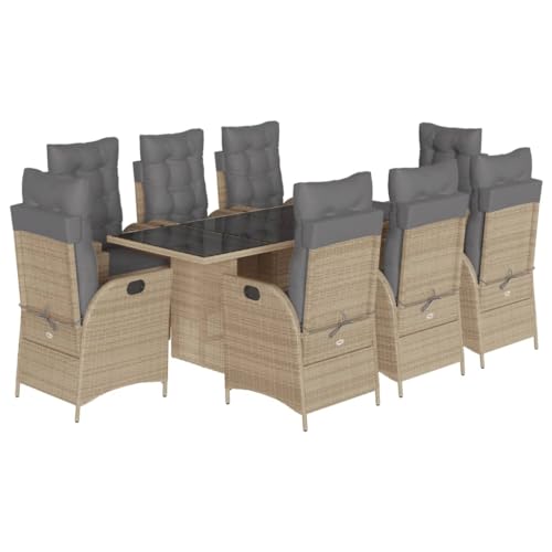 vidaXL Garten Essgruppe 9-TLG., Gartenmöbel Set Tisch mit 8 Stühle, Gartengarnitur mit Kissen, Sitzgruppe Essgarnitur Terrasse, Beigemischung Poly Rattan vidaXL Garten Essgruppe 9-TLG., Gartenmöbel Set Tisch mit 8 Stühle, Gartengarnitur mit Kissen, Sitzgruppe Essgarnitur Terrasse, Beigemischung Poly Rattan von vidaXL