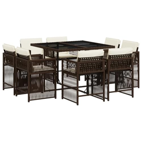vidaXL Garten Essgruppe 9-TLG., Gartenmöbel Set Tisch mit 8 Stühle, Gartengarnitur mit Kissen, Sitzgruppe Essgarnitur Terrasse, Braun Poly Rattan von vidaXL