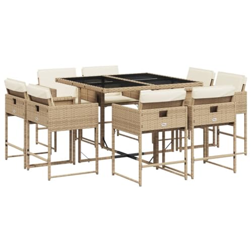 vidaXL Garten Essgruppe 9-TLG., Gartenmöbel Set Tisch mit Glasplatte 8 Stühle, Gartengarnitur mit Kissen, Sitzgruppe Terrasse, Beige Poly Rattan vidaXL Garten Essgruppe 9-TLG., Gartenmöbel Set Tisch mit Glasplatte 8 Stühle, Gartengarnitur mit Kissen, Sitzgruppe Terrasse, Beige Poly Rattan von vidaXL