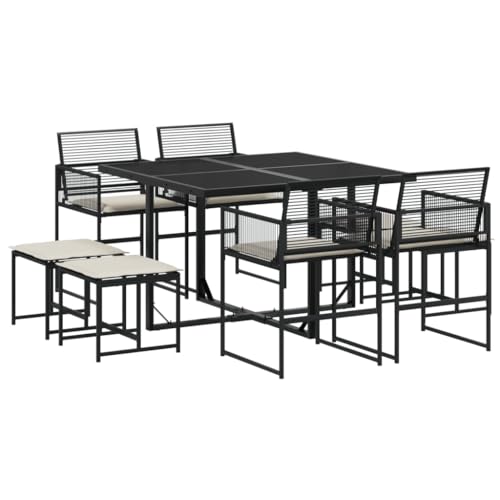 vidaXL Garten Essgruppe 9-TLG., Gartenmöbel Set mit Kissen, Gartengarnitur Tisch 4 Stühle 4 Hocker, Sitzgruppe Sitzgarnitur, Schwarz Poly Rattan vidaXL Garten Essgruppe 9-TLG., Gartenmöbel Set mit Kissen, Gartengarnitur Tisch 4 Stühle 4 Hocker, Sitzgruppe Sitzgarnitur, Schwarz Poly Rattan von vidaXL