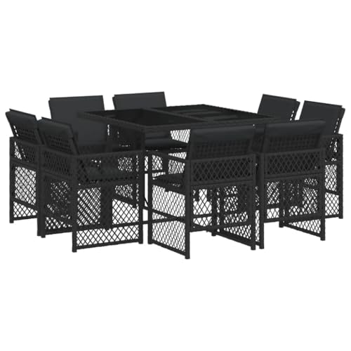 vidaXL Garten Essgruppe 9-TLG., Gartenmöbel Set mit Kissen, Gartengarnitur Tisch 8 Stühle, Sitzgruppe für Garten Terrasse, Schwarz Poly Rattan von vidaXL