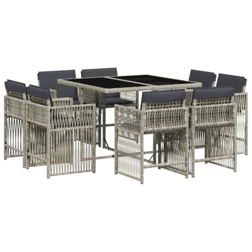 vidaXL Garten Essgruppe 9-TLG., Gartenmöbel Set mit Kissen Gartentisch 8 Gartenstühlen, Gartengarnitur Platzsparend, Sitzgruppe Essgarnitur, Hellgrau Poly Rattan vidaXL Garten Essgruppe 9-TLG., Gartenmöbel Set mit Kissen Gartentisch 8 Gartenstühlen, Gartengarnitur Platzsparend, Sitzgruppe Essgarnitur, Hellgrau Poly Rattan von vidaXL