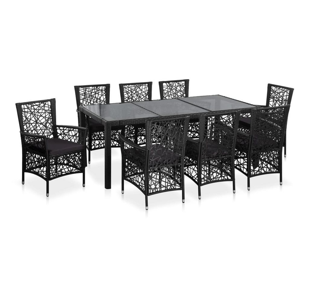 vidaXL Garten-Essgruppe 9-tlg. Garten-Essgruppe Poly Rattan Schwarz, (9-tlg) von vidaXL