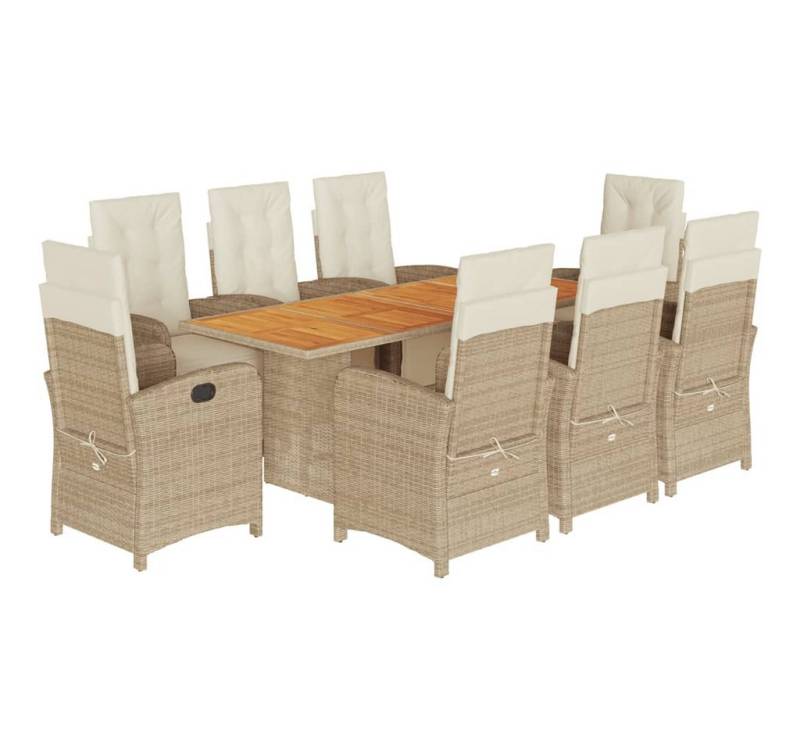 vidaXL Garten-Essgruppe 9-tlg. Garten-Essgruppe mit Kissen Beige Poly Rattan, (8-tlg) von vidaXL