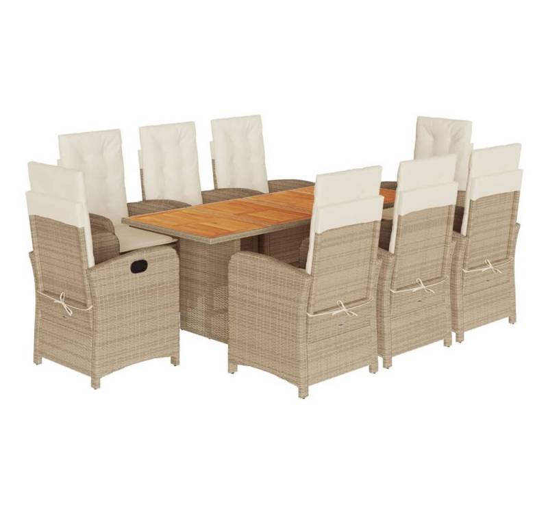 vidaXL Garten-Essgruppe 9-tlg. Garten-Essgruppe mit Kissen Beige Poly Rattan, (8-tlg) von vidaXL