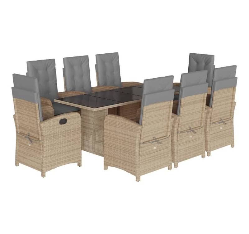vidaXL Garten-Essgruppe 9-tlg. Garten-Essgruppe mit Kissen Beigemischung Poly Rattan, (8-tlg) von vidaXL