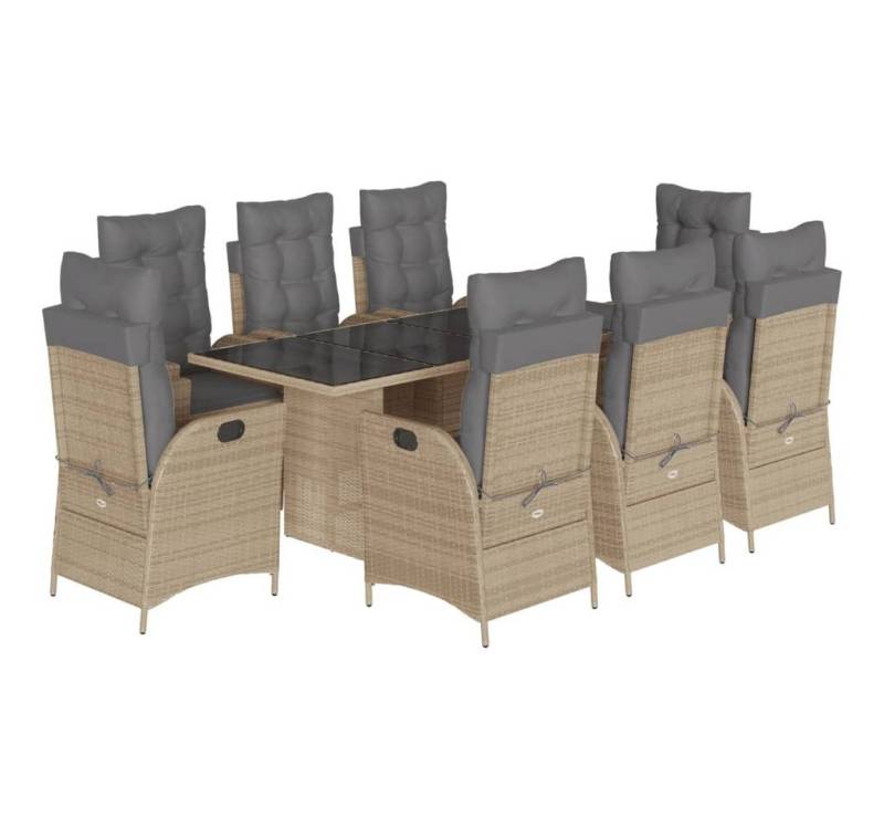 vidaXL Garten-Essgruppe 9-tlg. Garten-Essgruppe mit Kissen Beigemischung Poly Rattan, (8-tlg) von vidaXL