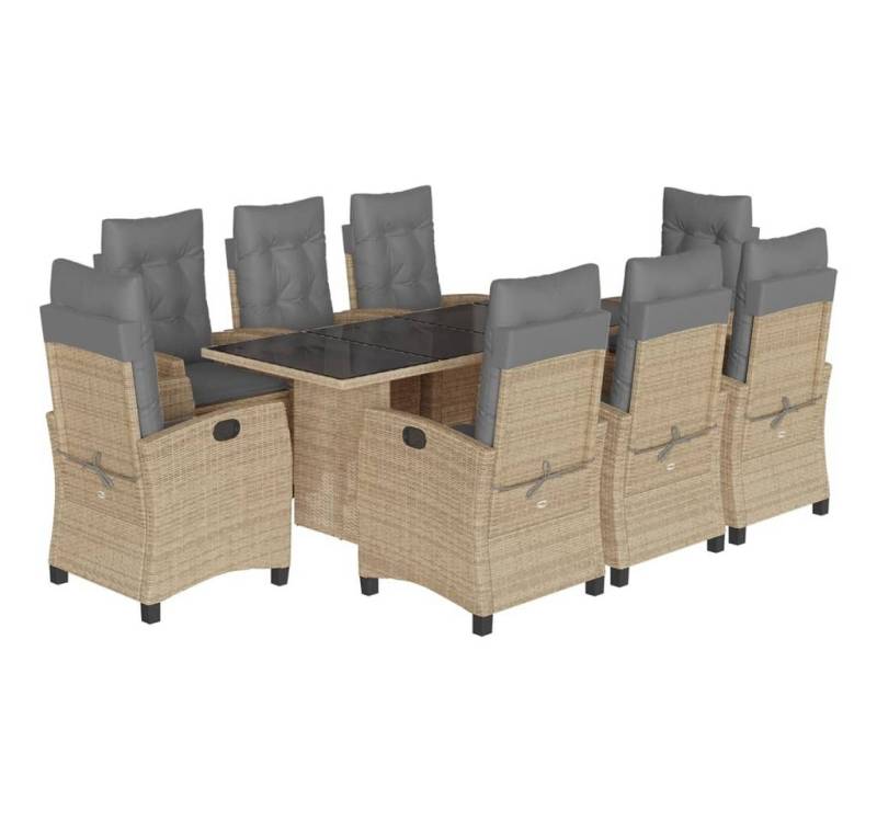 vidaXL Garten-Essgruppe 9-tlg. Garten-Essgruppe mit Kissen Beigemischung Poly Rattan, (8-tlg) von vidaXL