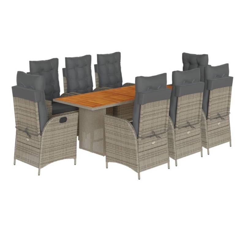 vidaXL Garten-Essgruppe 9-tlg. Garten-Essgruppe mit Kissen Grau Poly Rattan, (8-tlg) von vidaXL