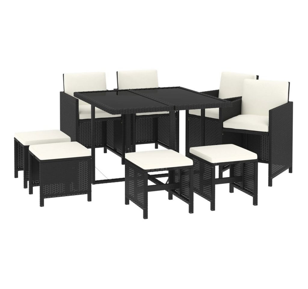 vidaXL Garten-Essgruppe 9-tlg. Garten-Essgruppe mit Kissen Poly Rattan Schwarz, (1-tlg) von vidaXL