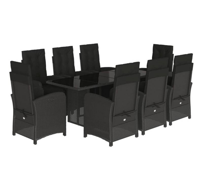 vidaXL Garten-Essgruppe 9-tlg. Garten-Essgruppe mit Kissen Schwarz Poly Rattan, (8-tlg) von vidaXL