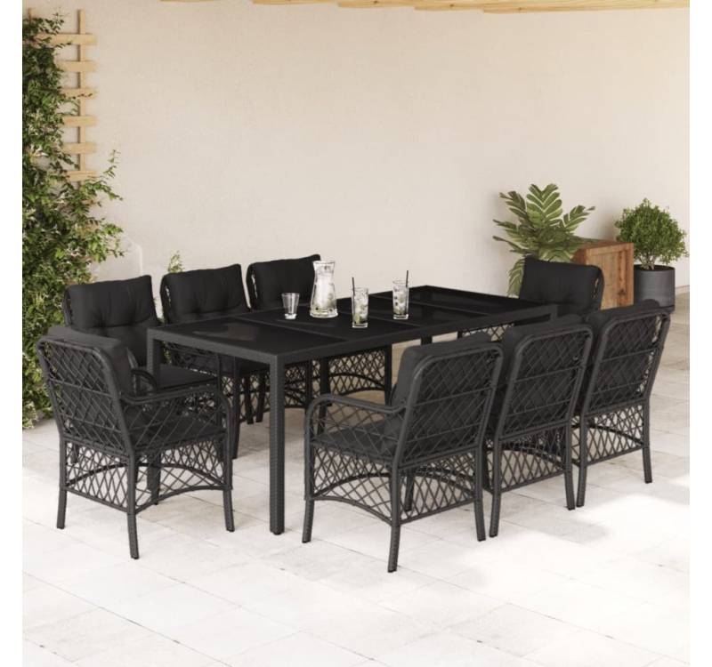 vidaXL Garten-Essgruppe 9-tlg. Garten-Essgruppe mit Kissen Schwarz Poly Rattan, (9-tlg) von vidaXL