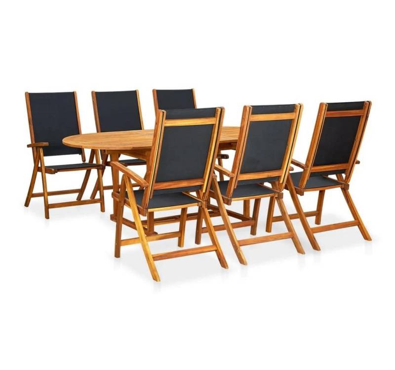vidaXL Garten-Essgruppe Garten-Essgruppe Massivholz Akazie und Textilene, (Set, 7-tlg., 1Tisch, 6 Stühle) von vidaXL