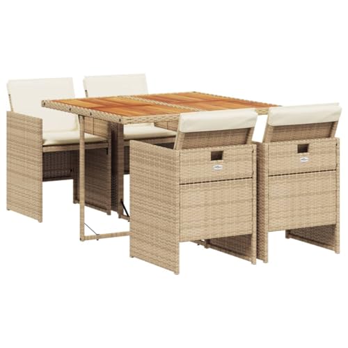 vidaXL Garten Essgruppe mit Kissen 5-TLG., Gartenmöbel Set Sitzgruppe, Essgarnitur Gartengarnitur, Terrasse Balkon Möbel Garnitur, Beige Poly Rattan von vidaXL