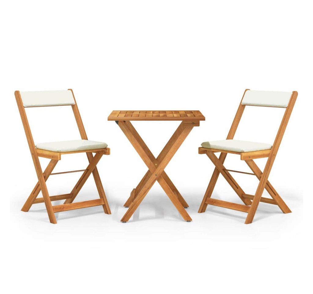 vidaXL Bistrotisch, 3-tlg. Bistro-Set Klappbar mit Kissen Massivholz Akazie von vidaXL