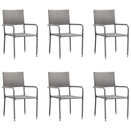 vidaXL Garten Essstühle 6 STK., Essstuhl Stapelbar mit Stahlrahmen, Gartenstuhl Sessel für Garten Balkon Terrasse, Gartensessel Stuhl Stuhlset, Grau Poly Rattan von vidaXL