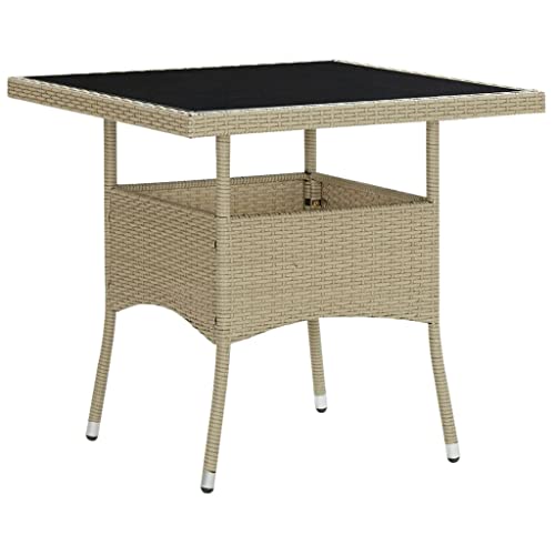 vidaXL Garten Esstisch Gartentisch Terrassentisch Gartenmöbel Balkontisch Tisch Terrasse Outdoor Beige Poly Rattan Glas 80x80x75cm von vidaXL