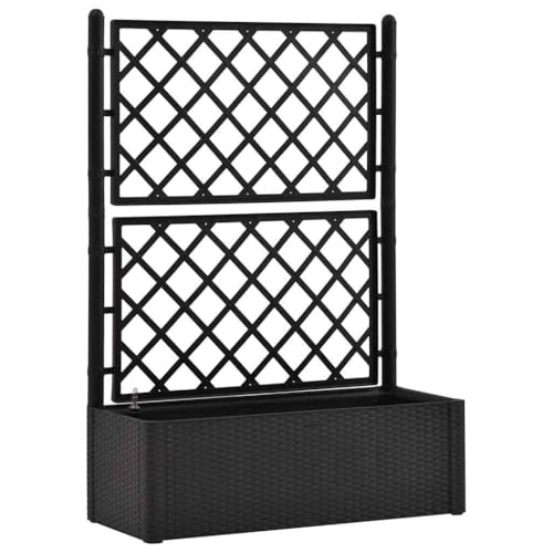 vidaXL Garten Hochbeet mit Spalier Selbstbewässerungssystem Rattan-Design Gartenspalier Blumenkübel Pflanzkasten Rankgitter Rankhilfe Anthrazit von vidaXL